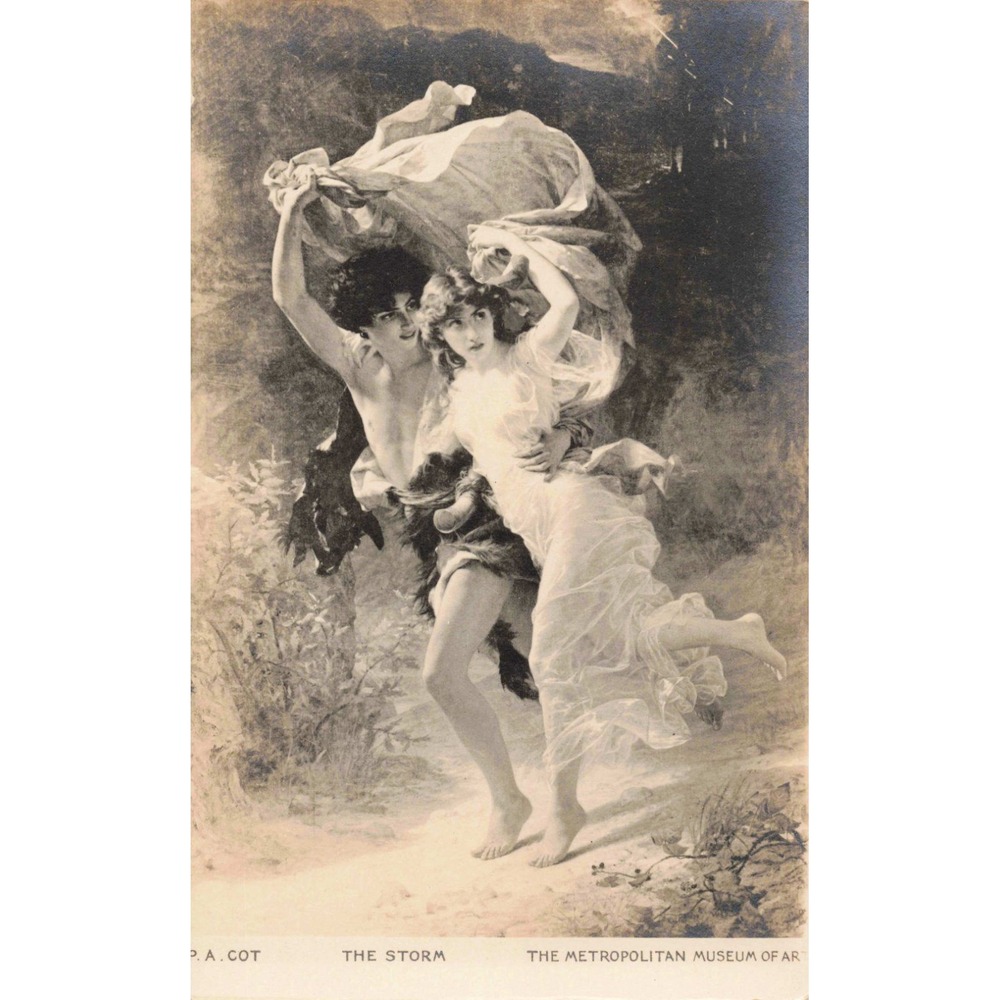 Vintage P.A. Cot The Storm Metropolitan Museum of Art AZO Postcard Sepia VG - Picture 1 of 2
